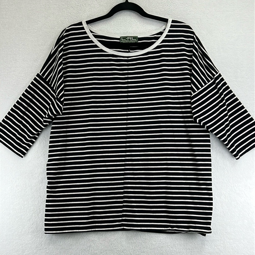 Lauren Ralph Lauren Active Size 2X* Black & White Striped T-Shirt 1/2 Sleeve